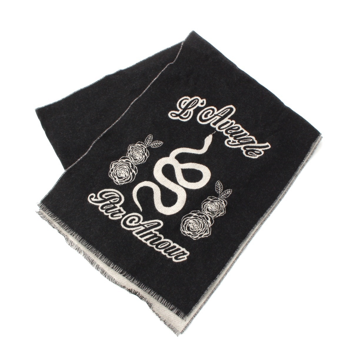 GUCCI Marmont snake wool Jacquard stole Scarf 452388 Black Grey