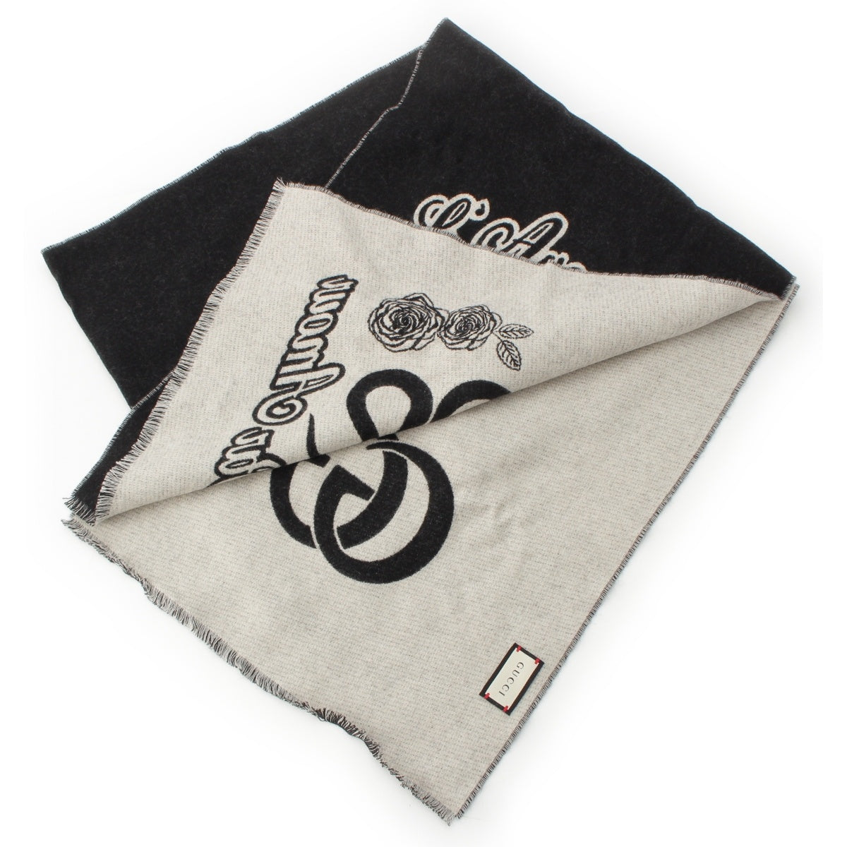 GUCCI Marmont snake wool Jacquard stole Scarf 452388 Black Grey