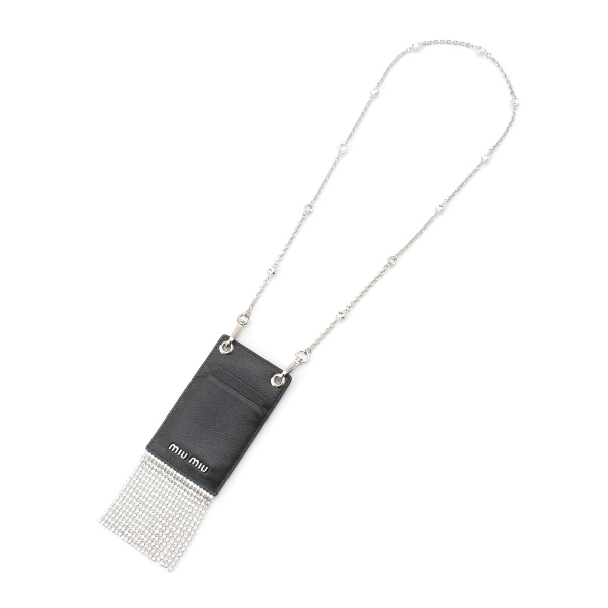 MIUMIU leather Jeweled neck strap card Pass case 5MR016 black