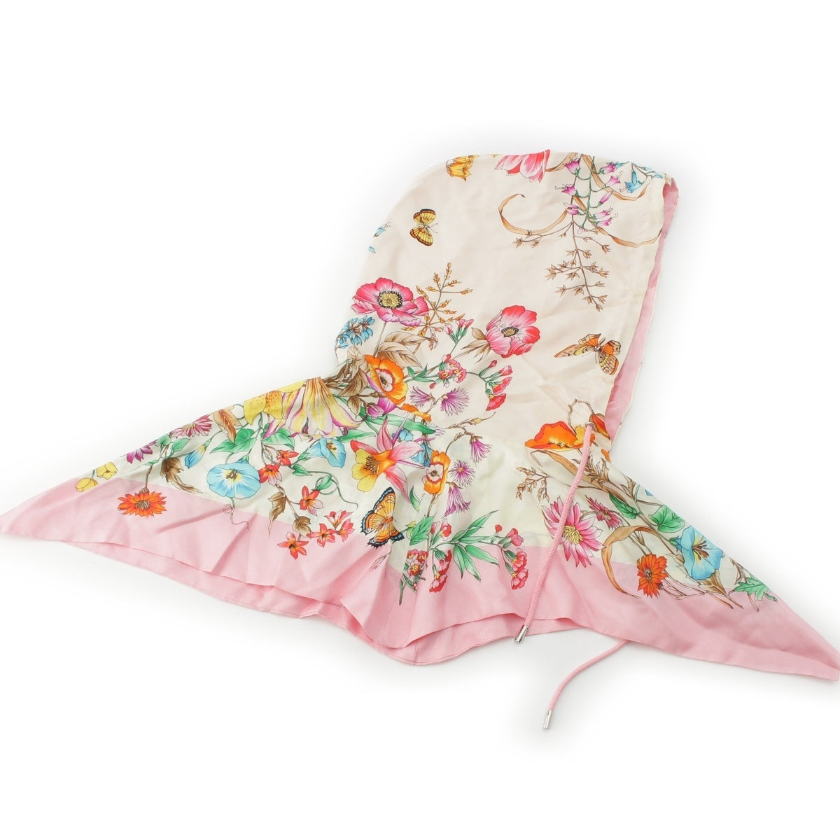 GUCCI silk Flora floral print hooded hoodie scarf 555181 pink M 22.8"