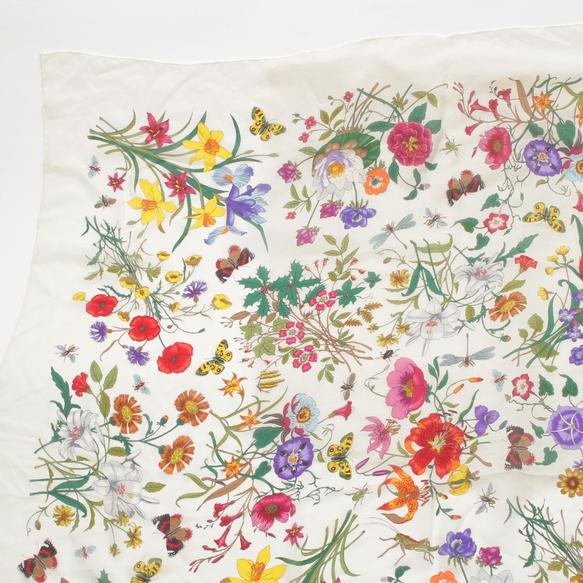 GUCCI silk Flora floral pattern bee chiffon large size Stall Stall white