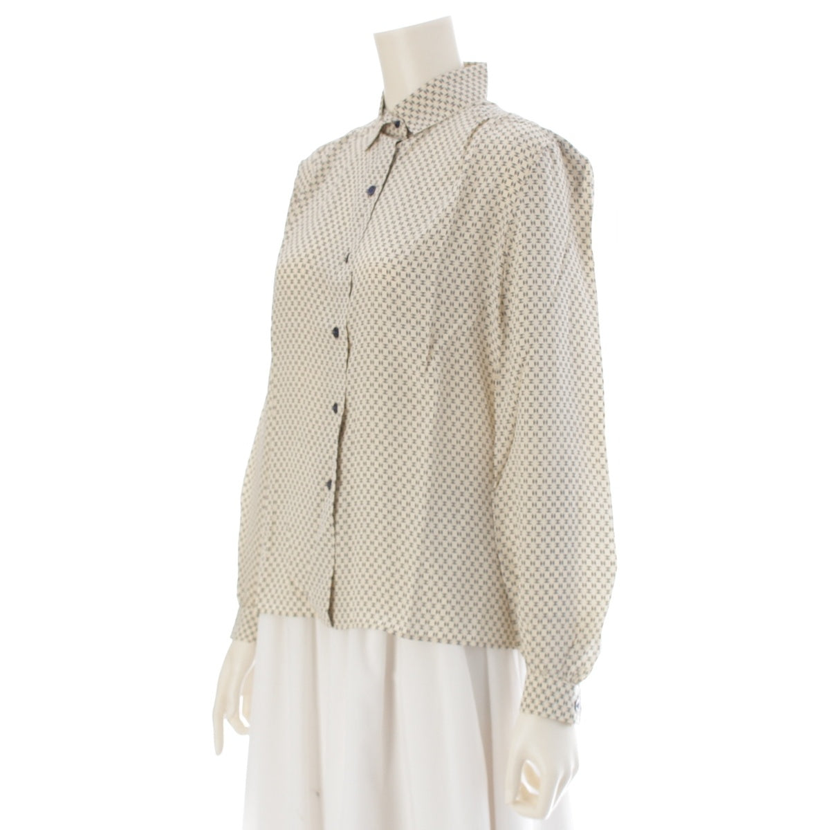 CHANEL silk Deadstock COCO Mark Monogram Long sleeve shirt blouse tops Off-white black 10