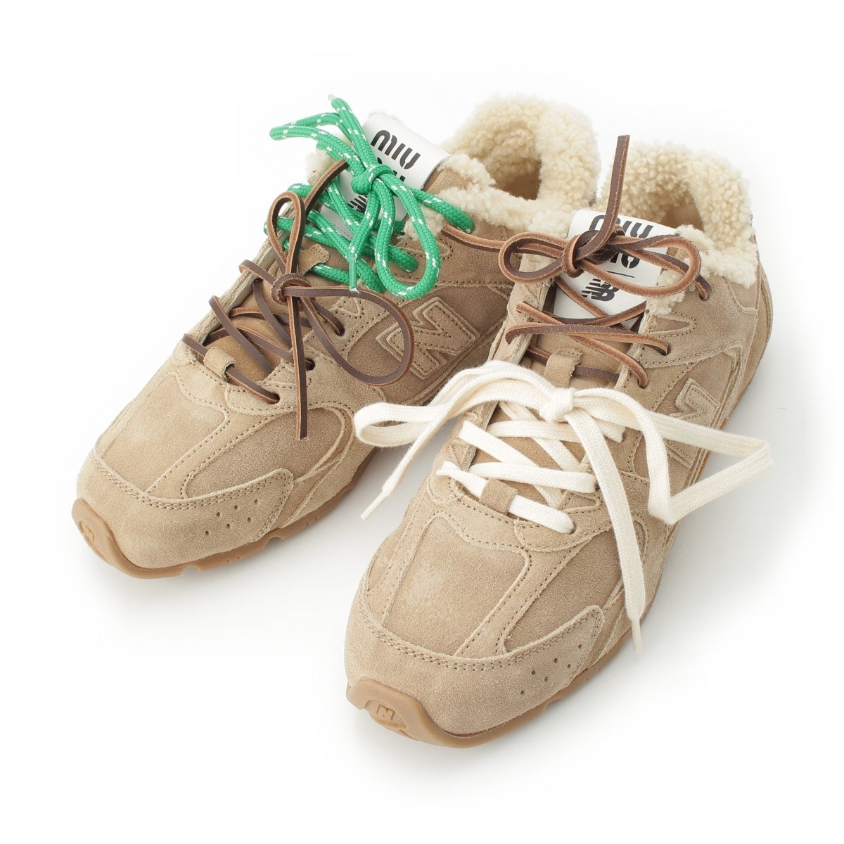 MIUMIU New balance 530SL Suede, shearling, bleached leather Lace up sneakers shoes beige 38