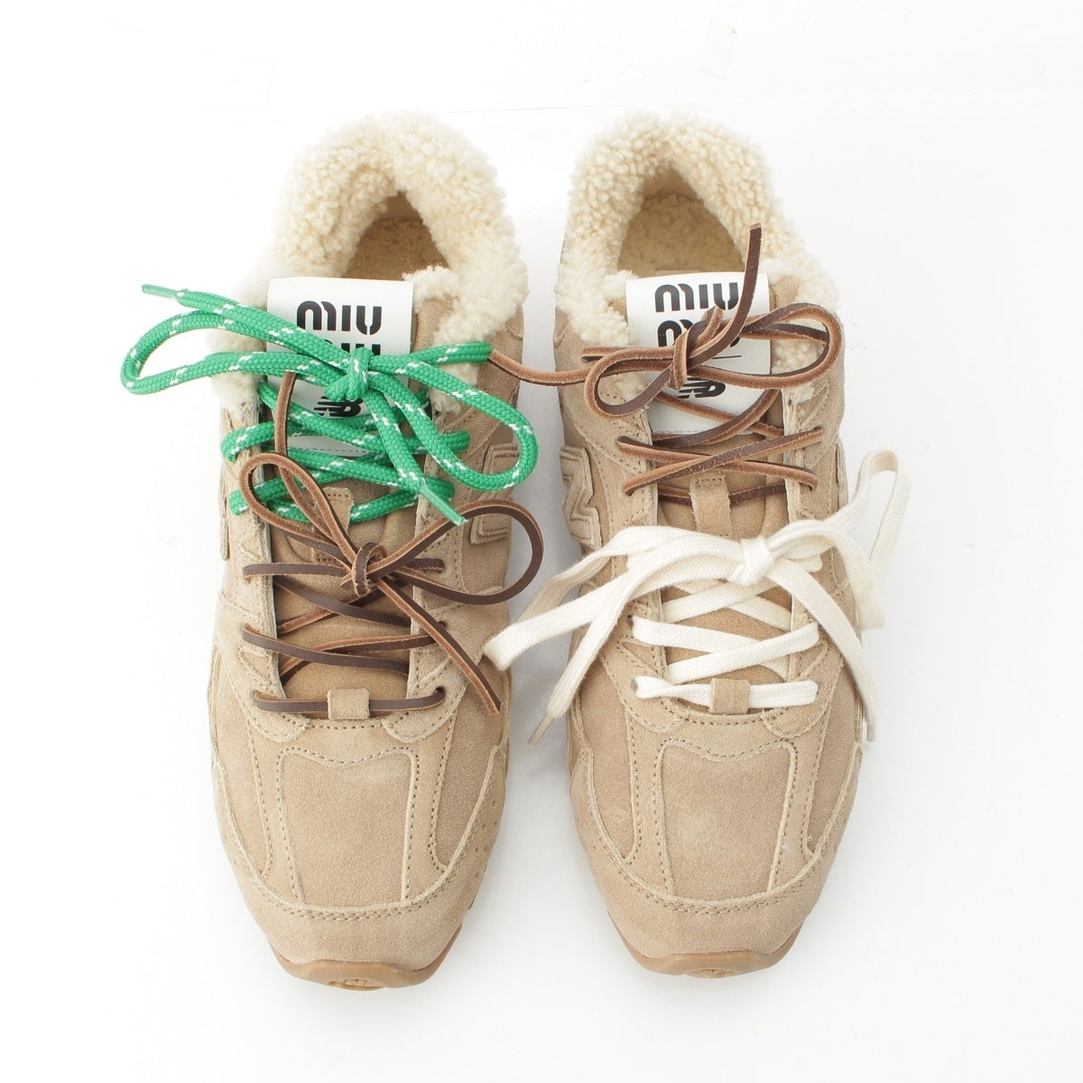 MIUMIU New balance 530SL Suede, shearling, bleached leather Lace up sneakers shoes beige 38