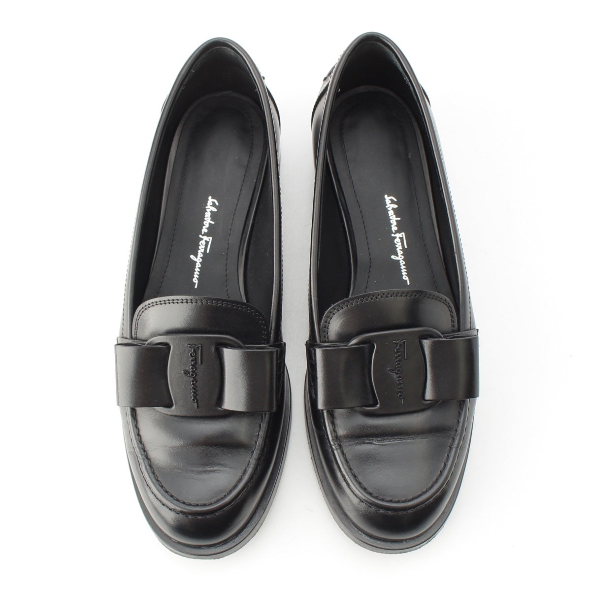 Salvatore Ferragamo VIVALD leather Vara Metal Ribbon Moccasins loafers Flat shoes Monochrome Black 7