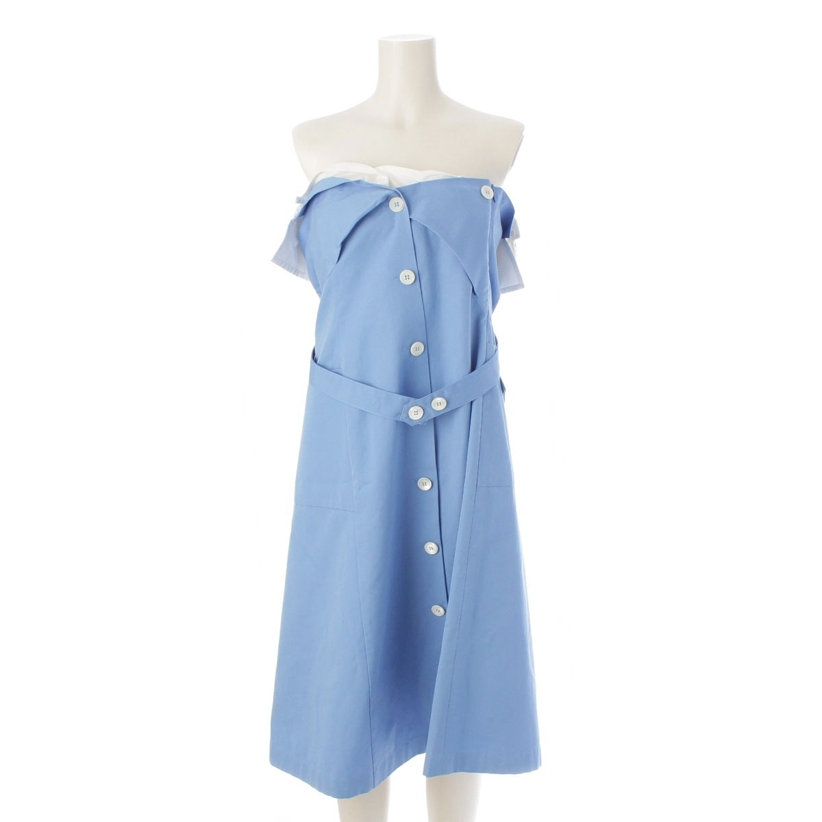 MIUMIU cotton Strapless asymmetrical poplin dress one piece MF5786 Blue white 42