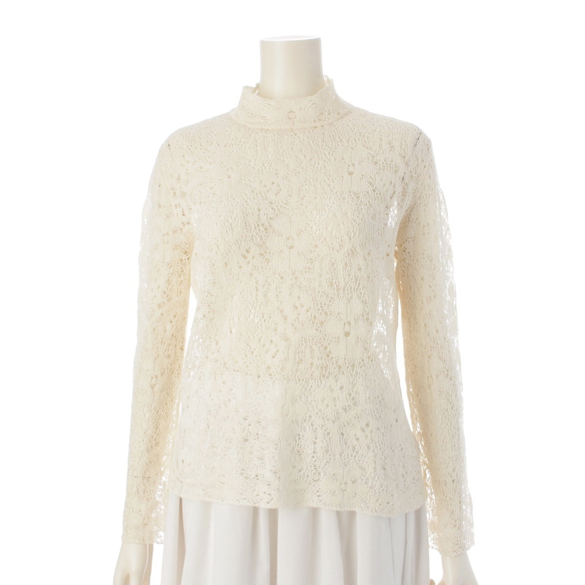 Christian Dior Linen silk blend Bee embroidery lace long sleeves tops 424S19AM75 Ivory 34