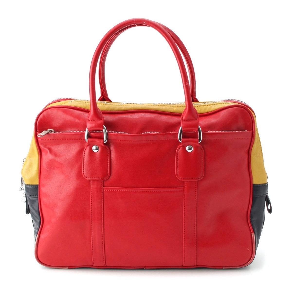 COMME des GARCONS leather Vintage double-zip crazy pattern tricolor Handbag Red, Yellow, Navy