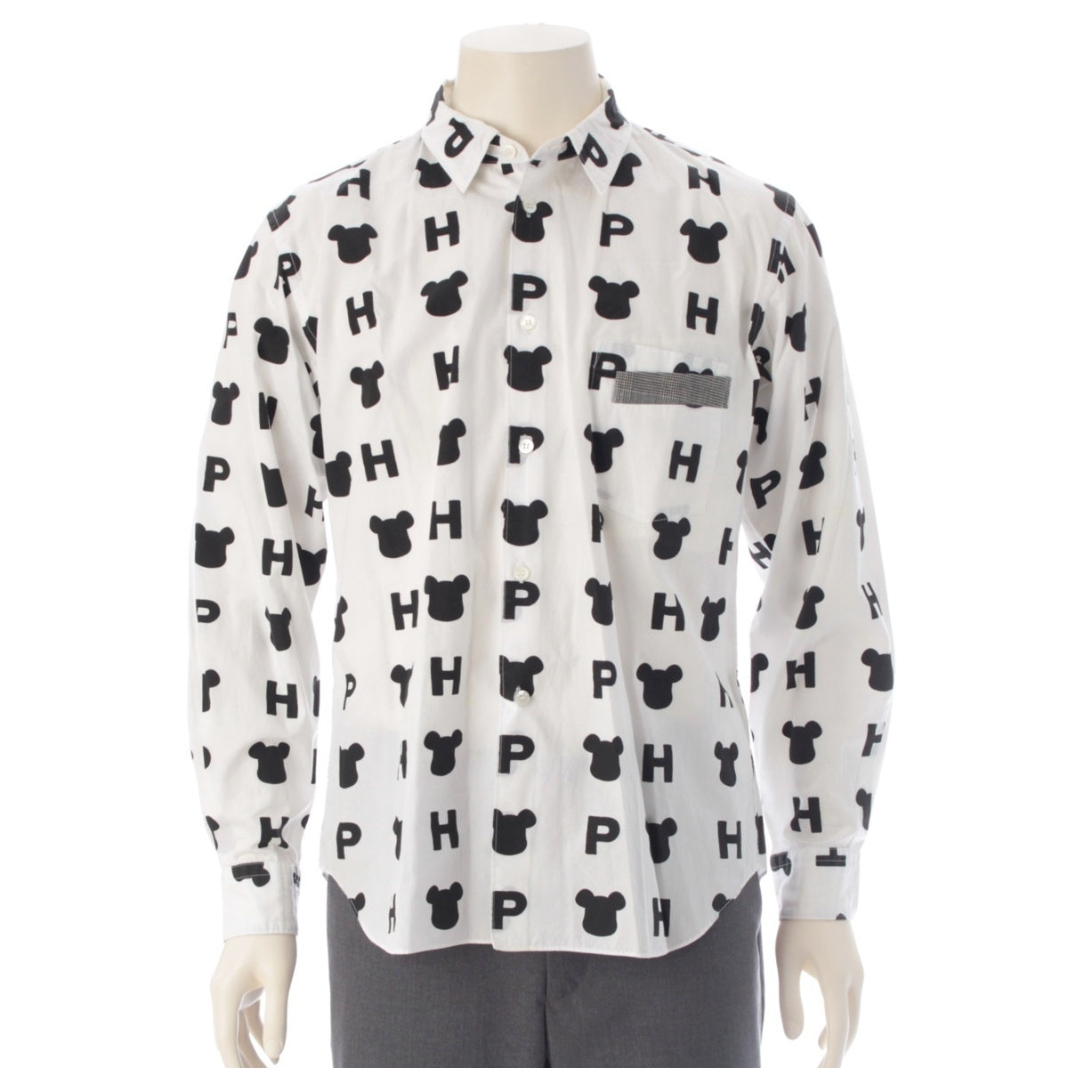 COMME des GARCONS HOMME PLUS Cotton wool MEDICOM TOY Long sleeve shirt PE-B047 White x black M