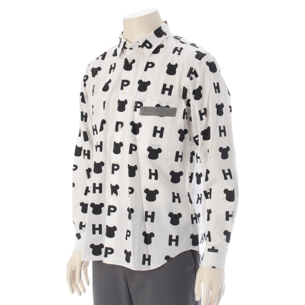 COMME des GARCONS HOMME PLUS Cotton wool MEDICOM TOY Long sleeve shirt PE-B047 White x black M