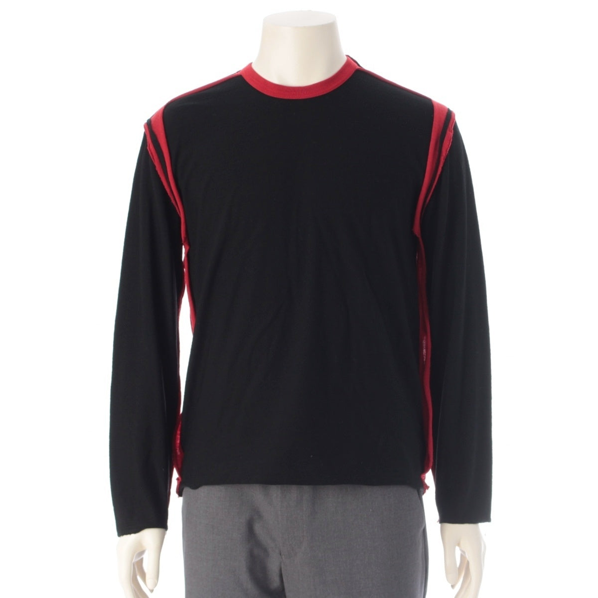 COMME des GARCONS HOMME PLUS wool Color-block long-sleeved shirt Cut PG-T023 Black x red