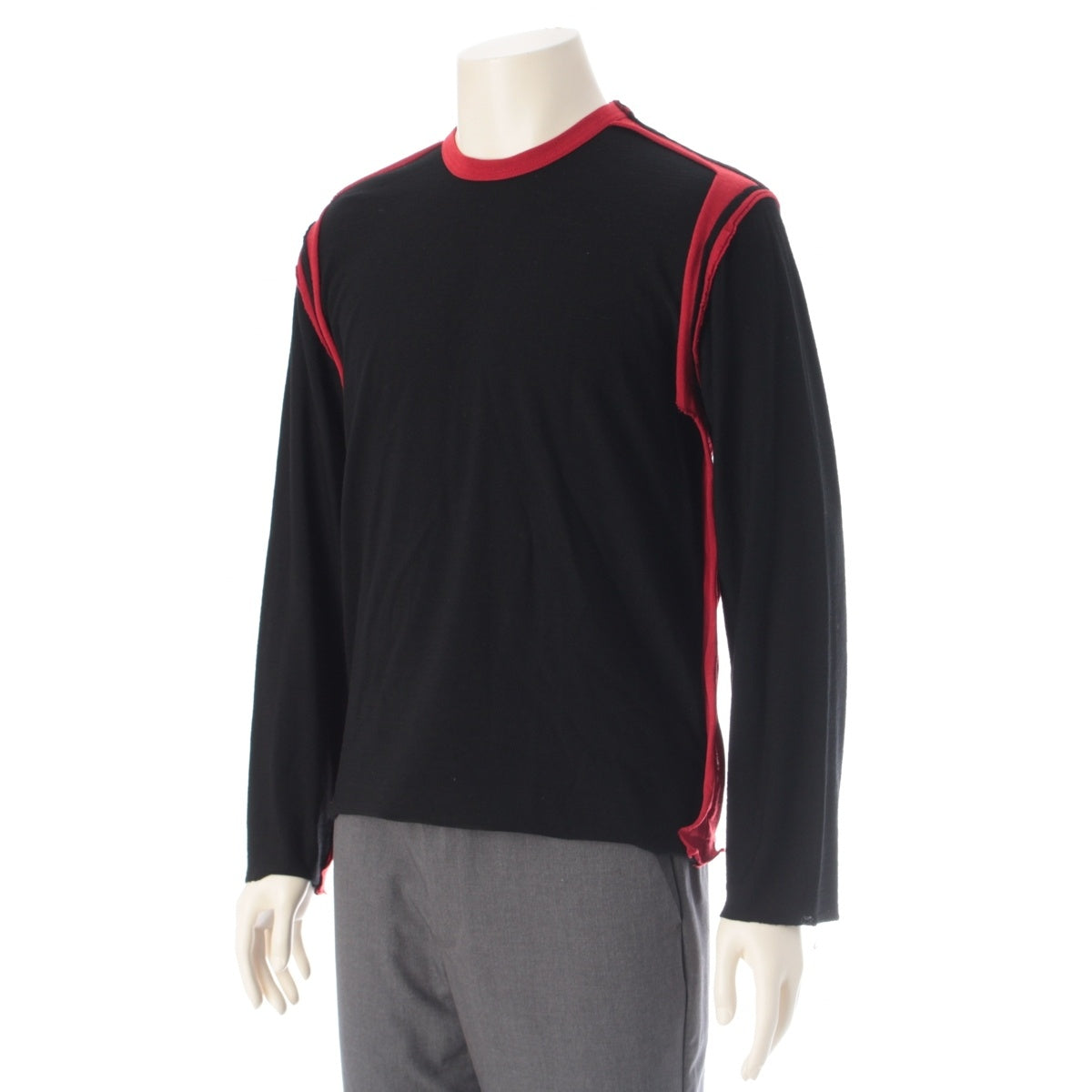 COMME des GARCONS HOMME PLUS wool Color-block long-sleeved shirt Cut PG-T023 Black x red