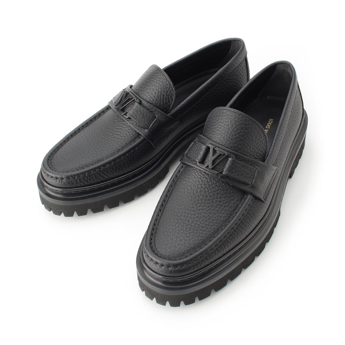 LOUIS VUITTON leather LV Buckle Measuring Tape loafers shoes 1ADEP4 black 7 10.2"