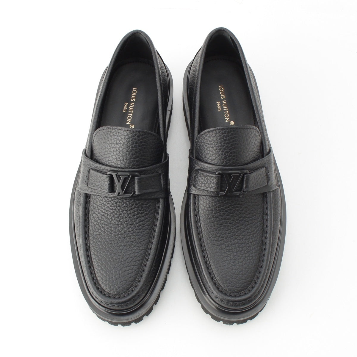 LOUIS VUITTON leather LV Buckle Measuring Tape loafers shoes 1ADEP4 black 7 10.2"