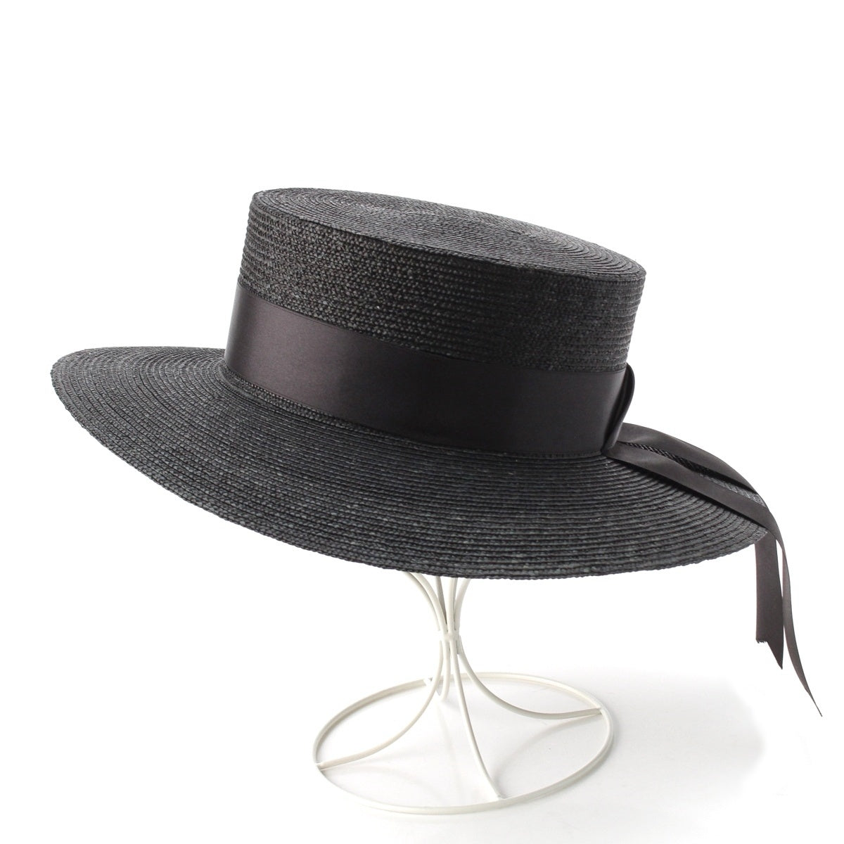 GUCCI Ribbon Straw hat hat 743443 black M