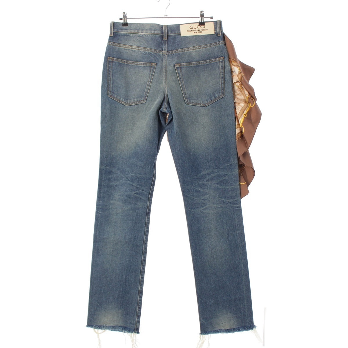 GUCCI XDCPN Silk Scarf with Details, Cut-off Denim pants Bottoms 760651 Indigo 34