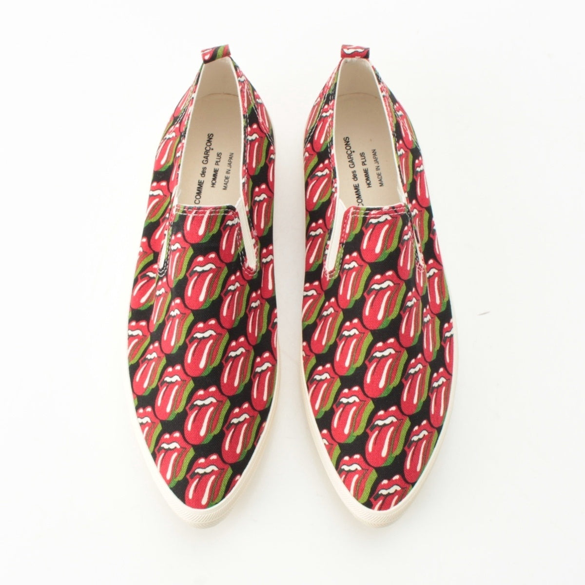 COMME des GARCONS HOMME PLUS Rolling Stones Lips & Tongue Print Slip-Ons The Rolling Stones Lip & Tongue Slip-on shoes Red 24