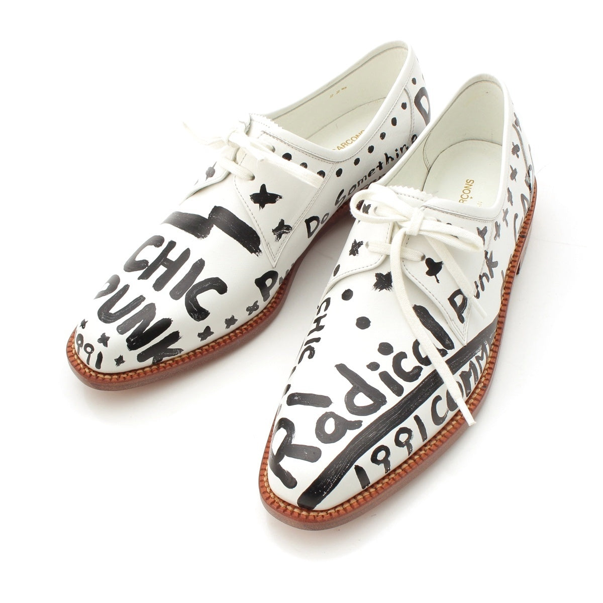 COMME des GARCONS ChicPunk leather Hand-painted shoes White black 22 1/2