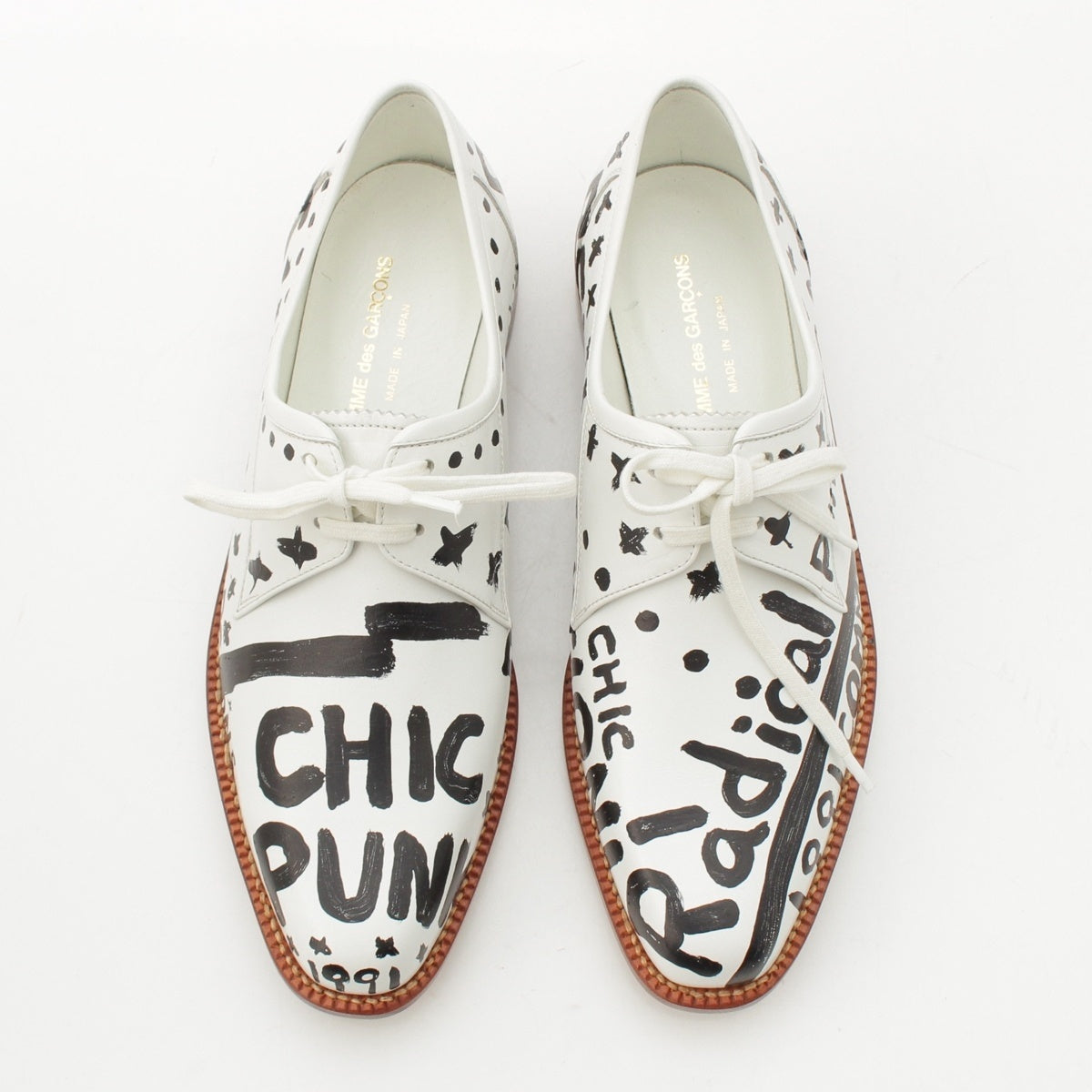 COMME des GARCONS ChicPunk leather Hand-painted shoes White black 22 1/2