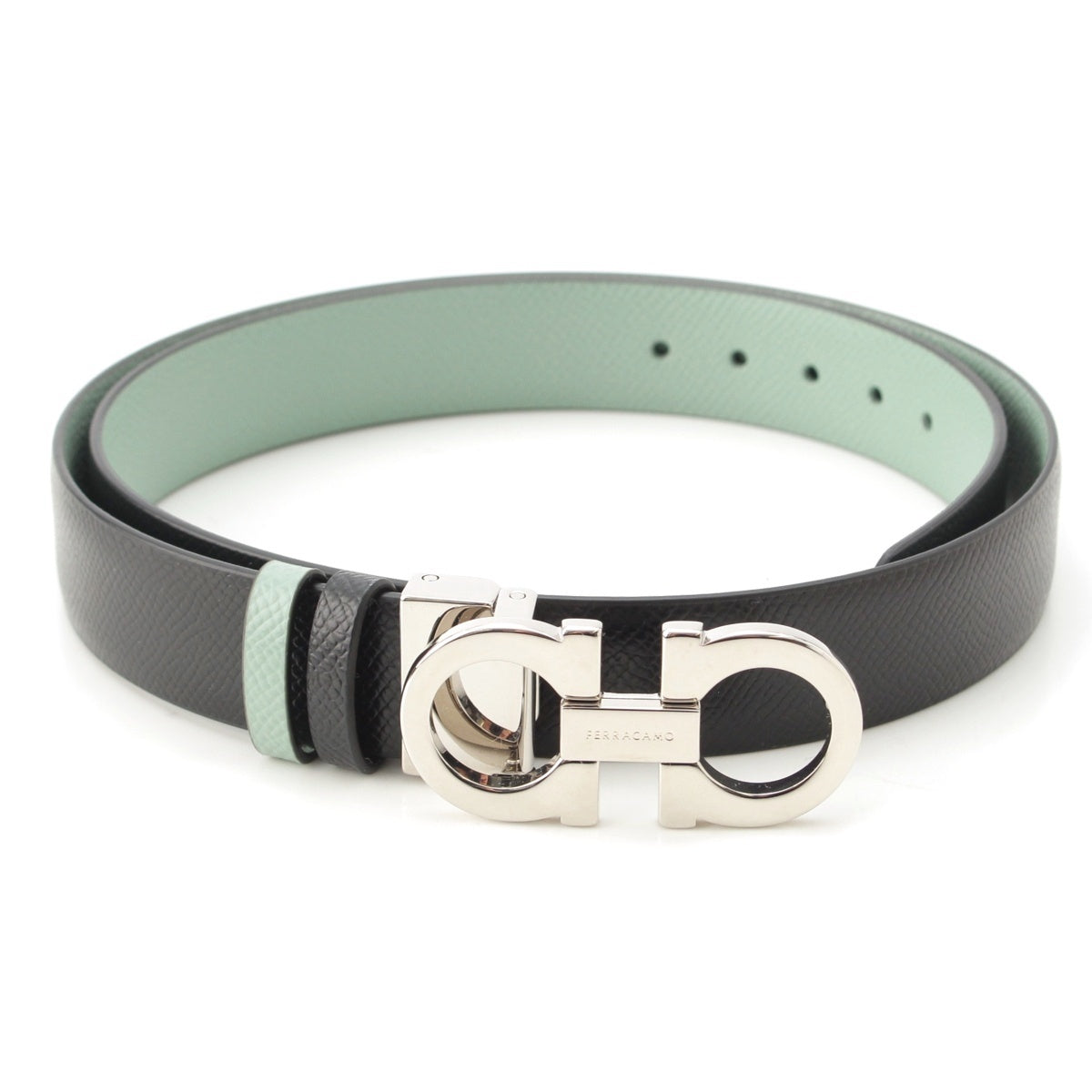 Salvatore Ferragamo leather Double Gancini reversible belt Black x Mint