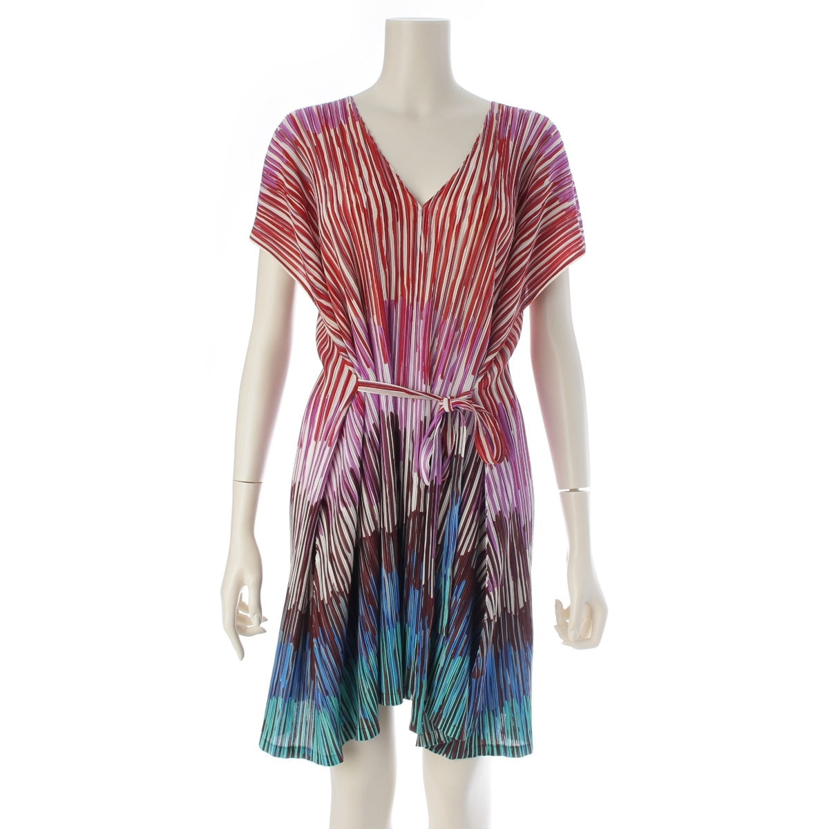 ISSEY MIYAKE polyester Short sleeve V neck one piece PP13-FT823 multicolor 3