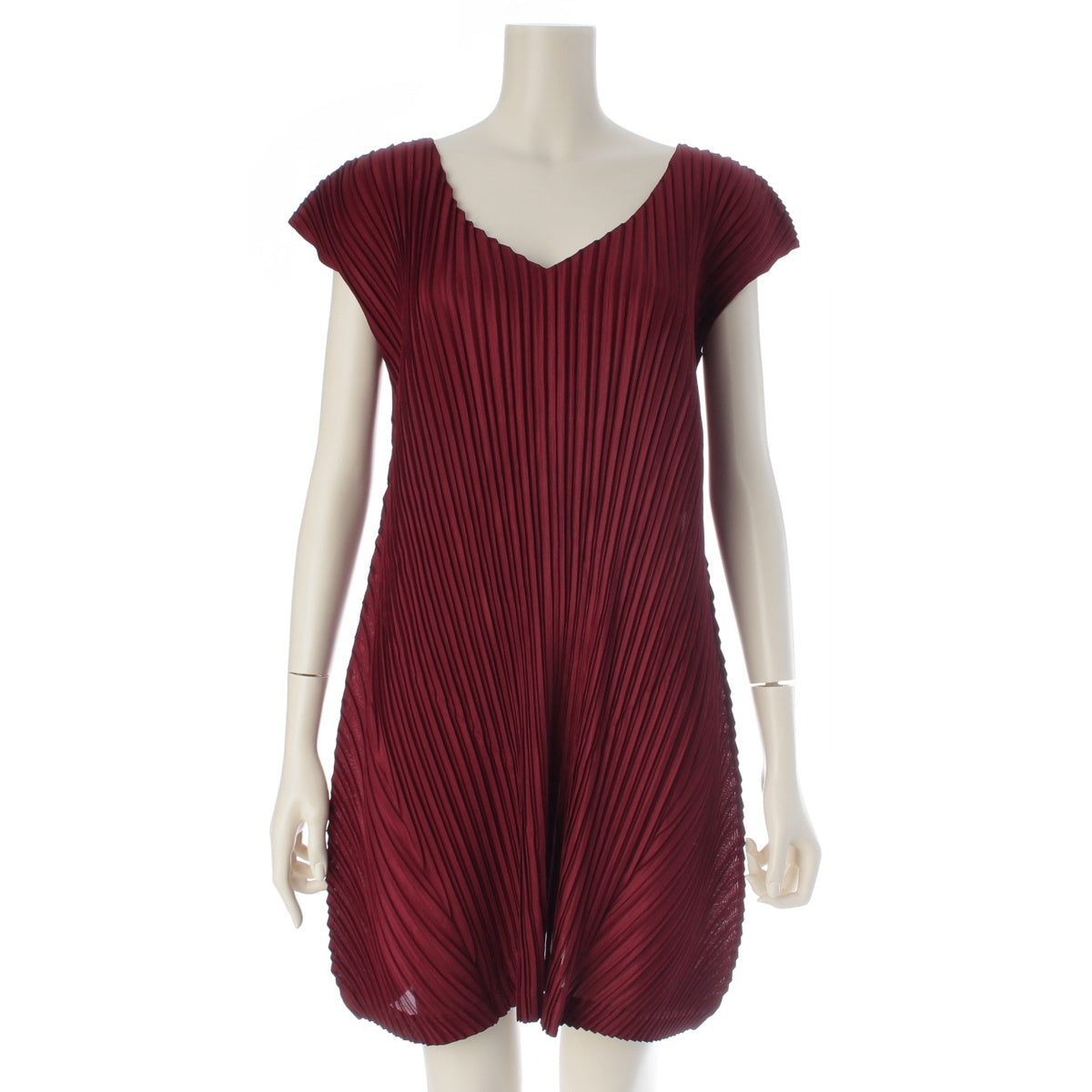 PLEATS PLEASE polyester Sleeveless V-neck knee-length one piece PP21-JT416 Bordeaux 3