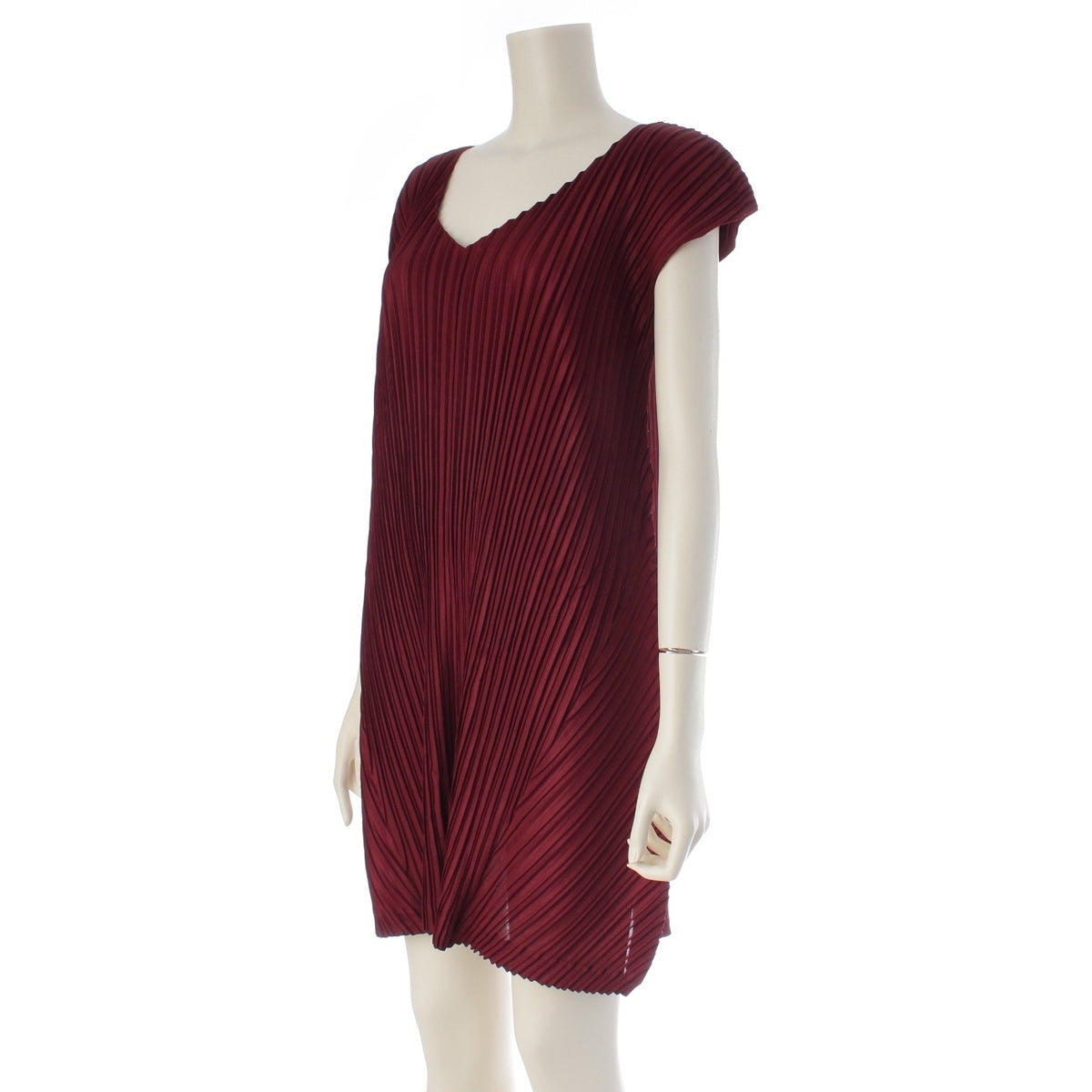 PLEATS PLEASE polyester Sleeveless V-neck knee-length one piece PP21-JT416 Bordeaux 3