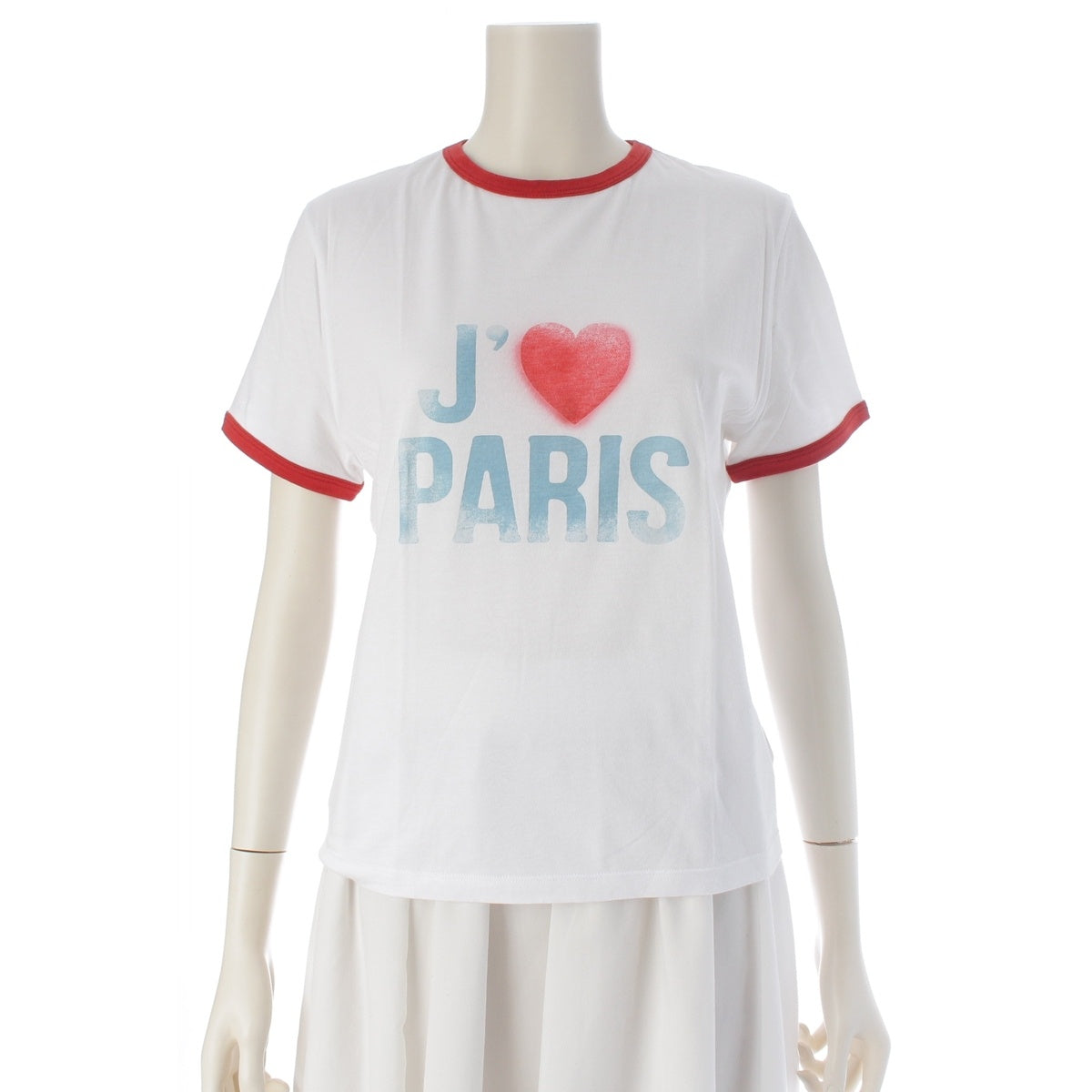 Dior cotton I LOVE PARIS Jersey Ringer Short sleeve T-shirt 143T12B4477 White red XS