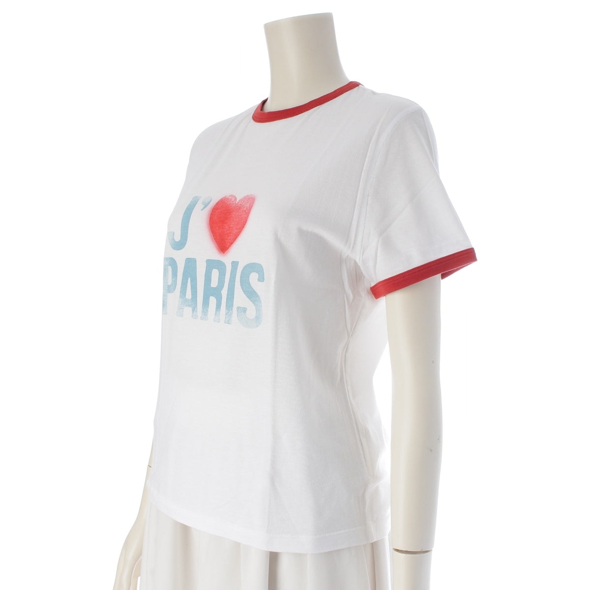 Dior cotton I LOVE PARIS Jersey Ringer Short sleeve T-shirt 143T12B4477 White red XS