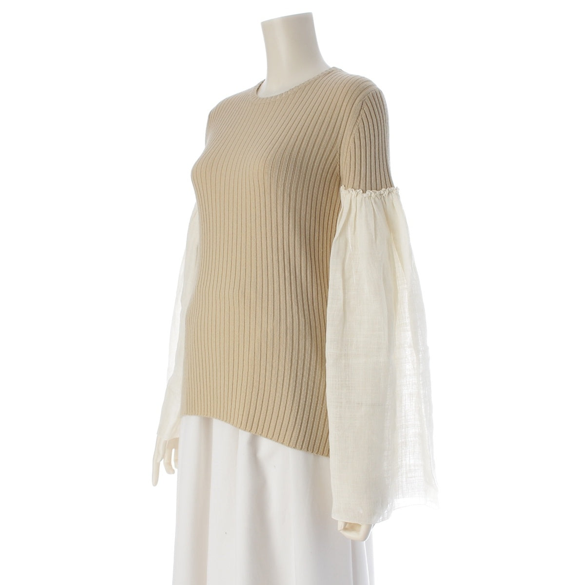 Chloe linen Rib-knit top with contrasting flared sleeves knit CHC22UHT4411510736 Iconic Milk Off-White Beige 36