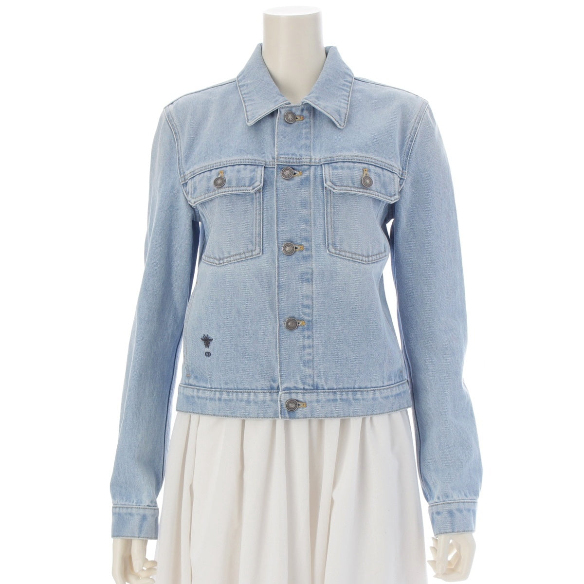 Dior DIORIVIERA cotton Trucker Stonewash with Bee Embroidery Denim Jacket 542V11A3088 Ice blue 42