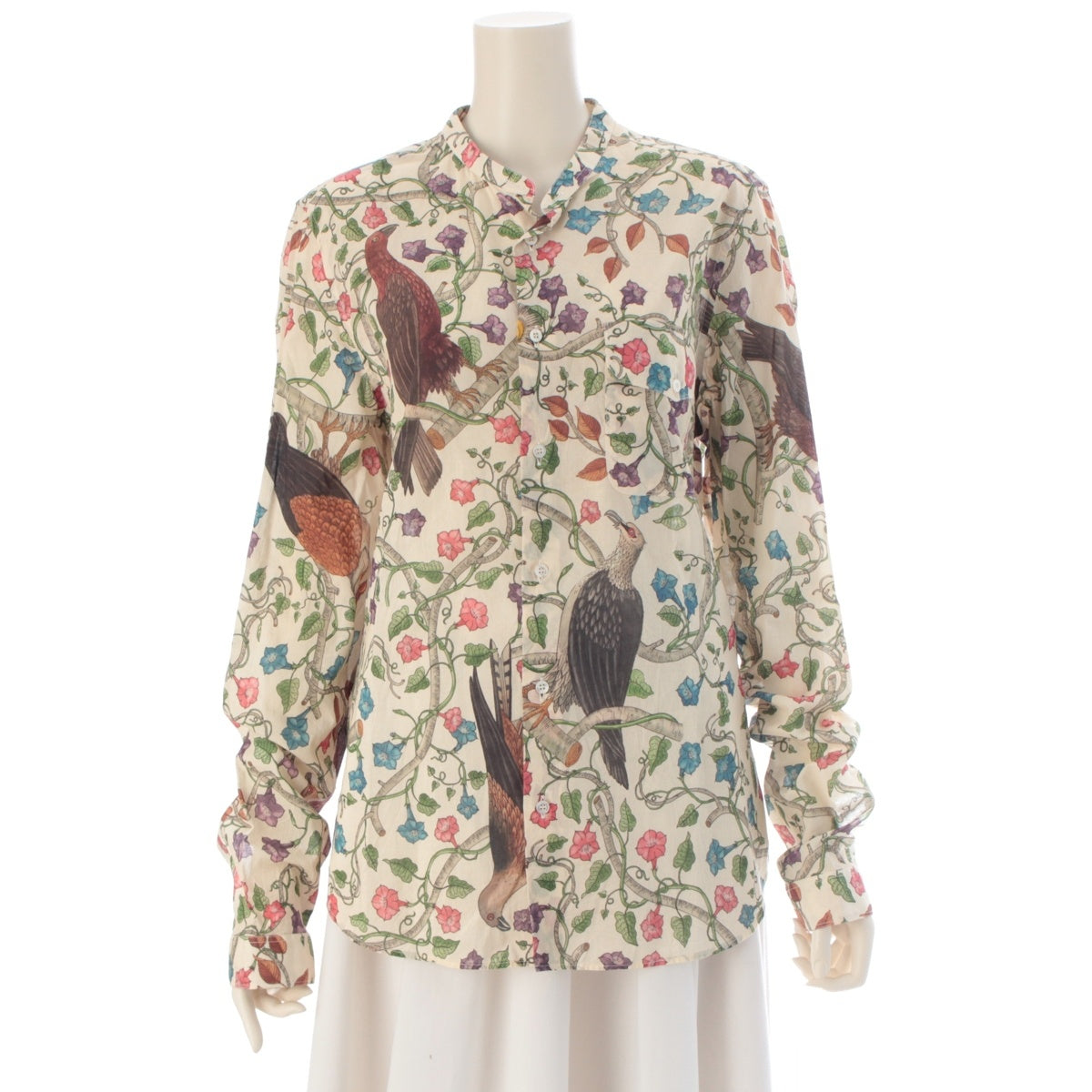 GUCCI cotton Botanical print, collarless. Long sleeve shirt tops 450501 Multicolor Off-white 40 15 3/4 S