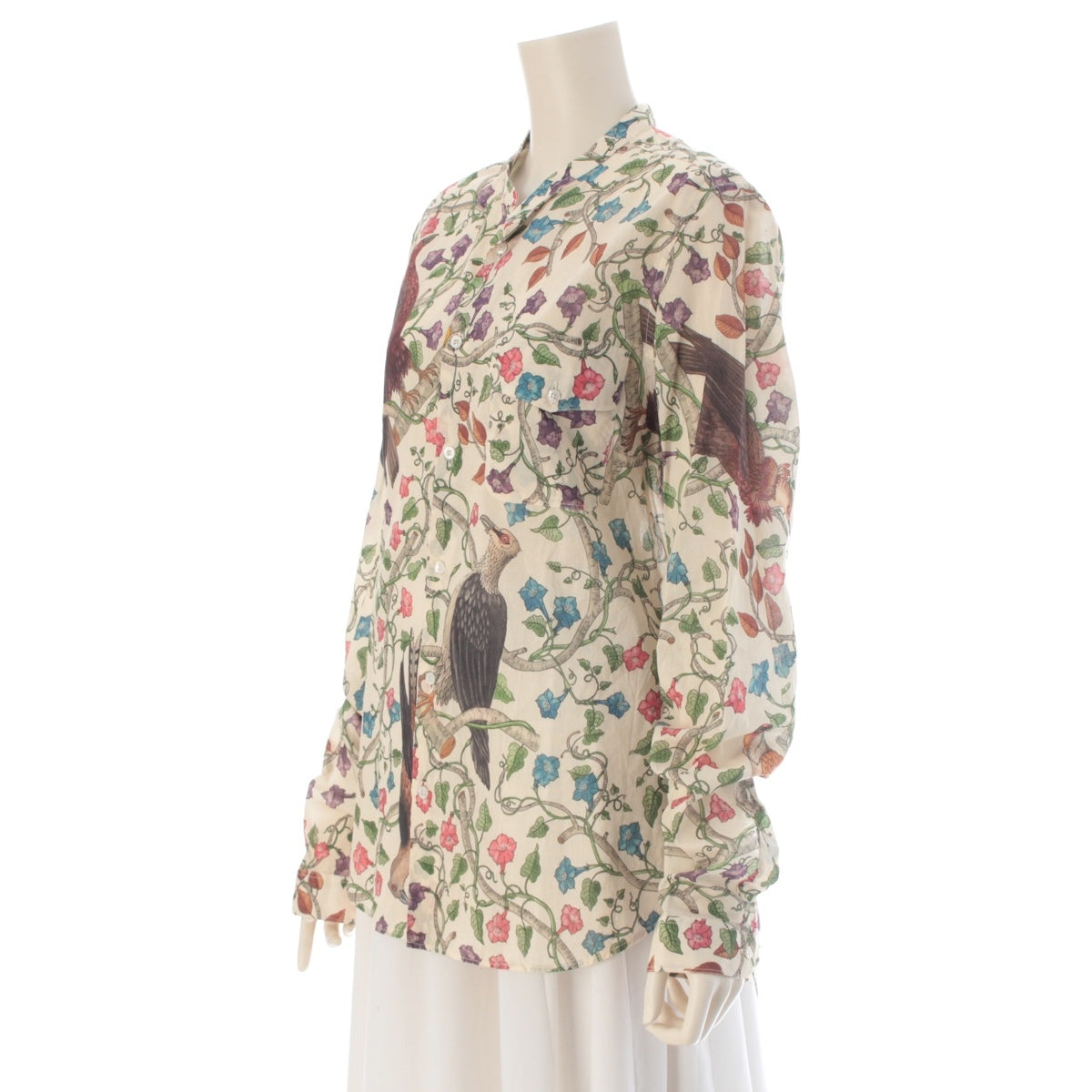GUCCI cotton Botanical print, collarless. Long sleeve shirt tops 450501 Multicolor Off-white 40 15 3/4 S