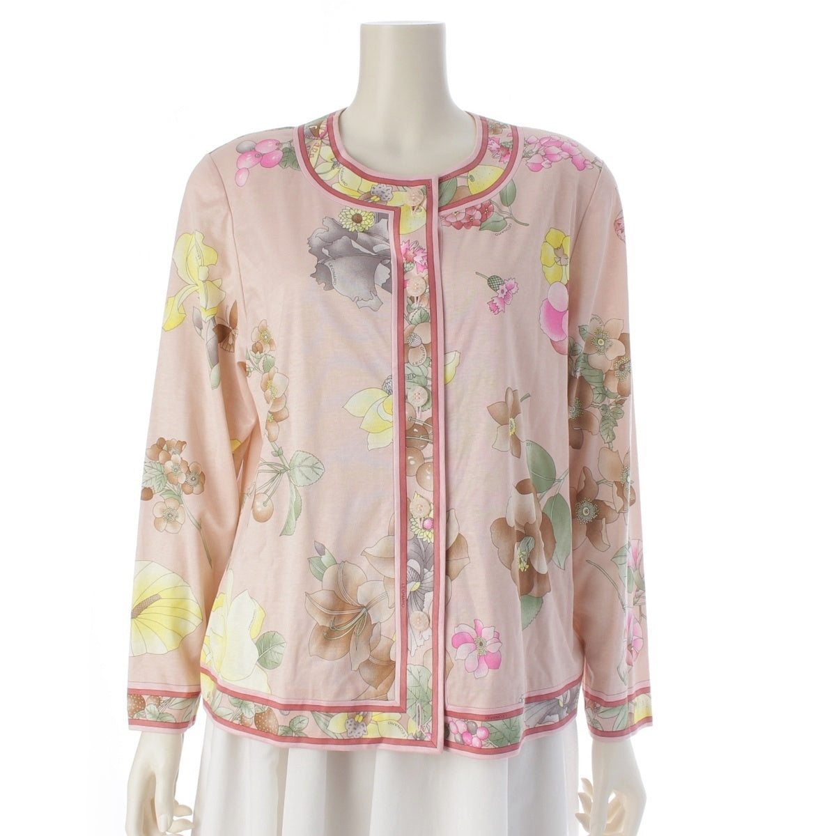 LEONARD cotton Collarless shoulder pads cardigan 0379113 pink L