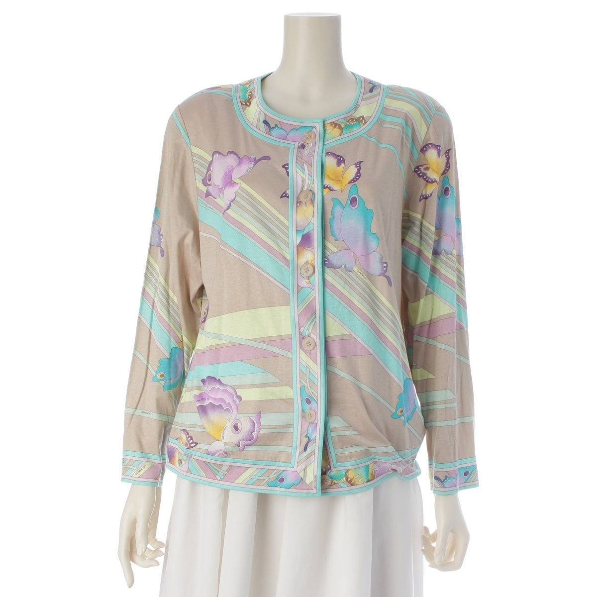 LEONARD cotton Shoulder pads, collarless cardigan 0399183 blue L