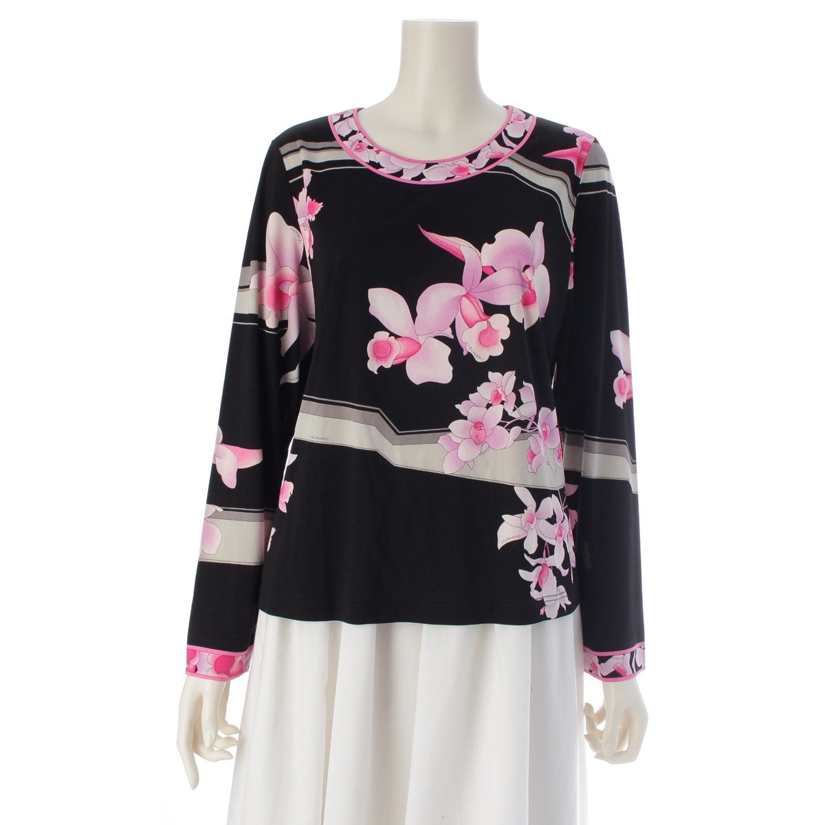 LEONARD Cancan material Crew neck Long sleeve tops 0129219 Black pink LL