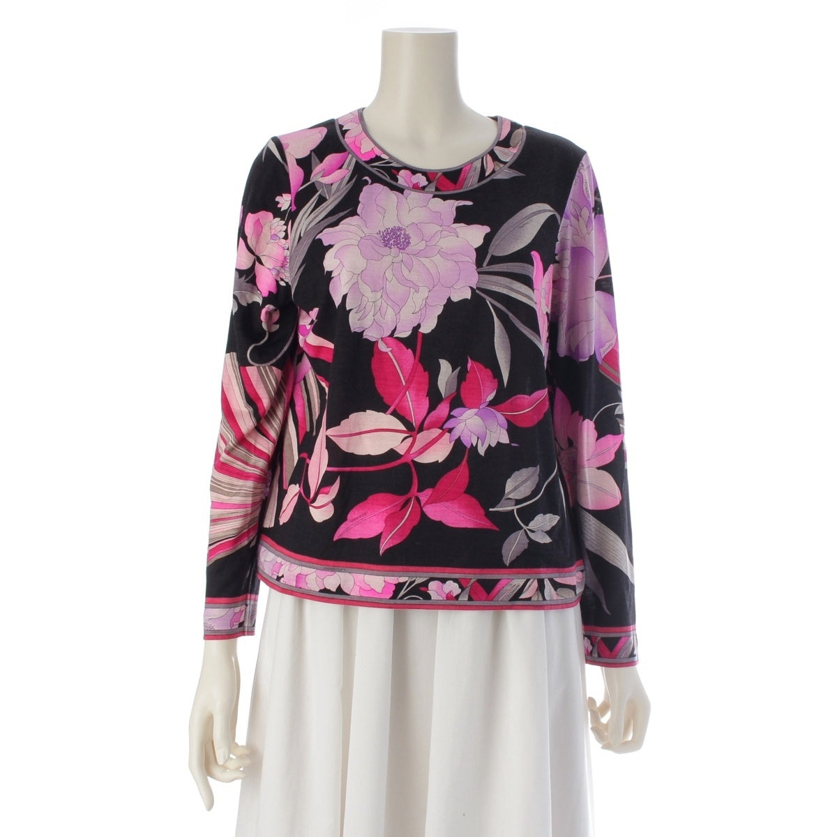 LEONARD Wool silk Crew neck Long sleeve tops 0369109 Black pink LL