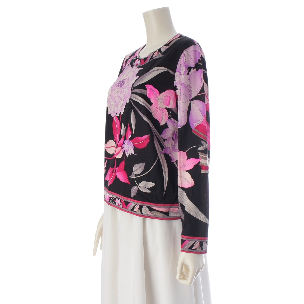 LEONARD Wool silk Crew neck Long sleeve tops 0369109 Black pink LL