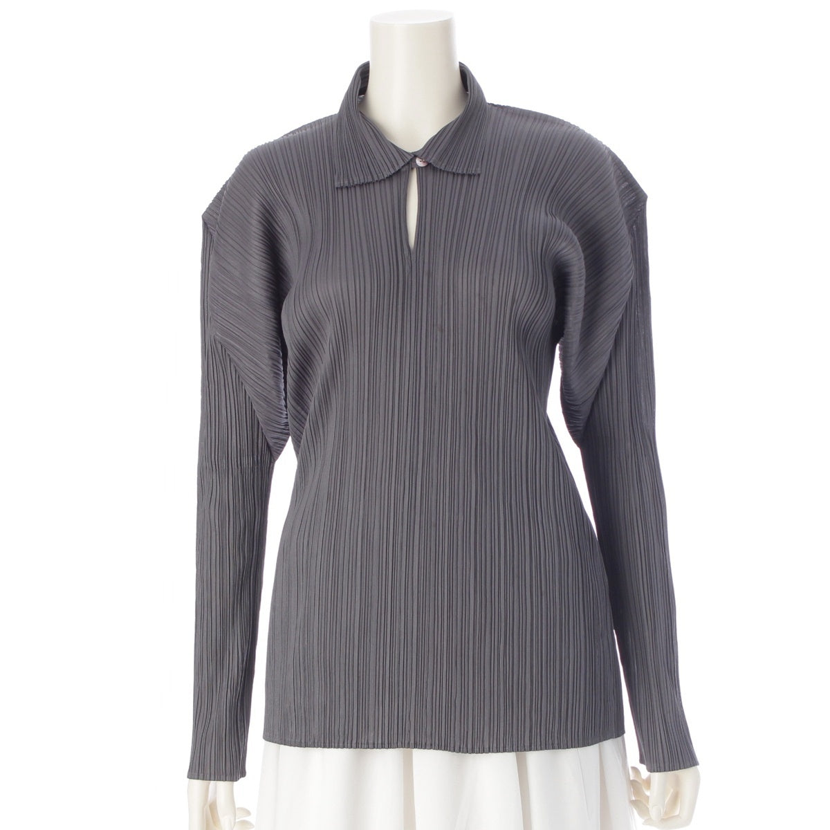 ISSEY MIYAKE Pleated Long Sleeve Long sleeve shirt Top with shell buttons PP05-JK606 gray L