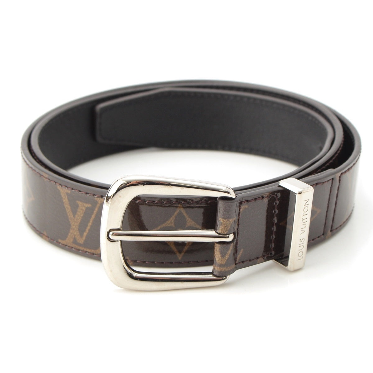 LOUIS VUITTON Monogram leather Ceinture Patent LV Logo belt MP056 Brown