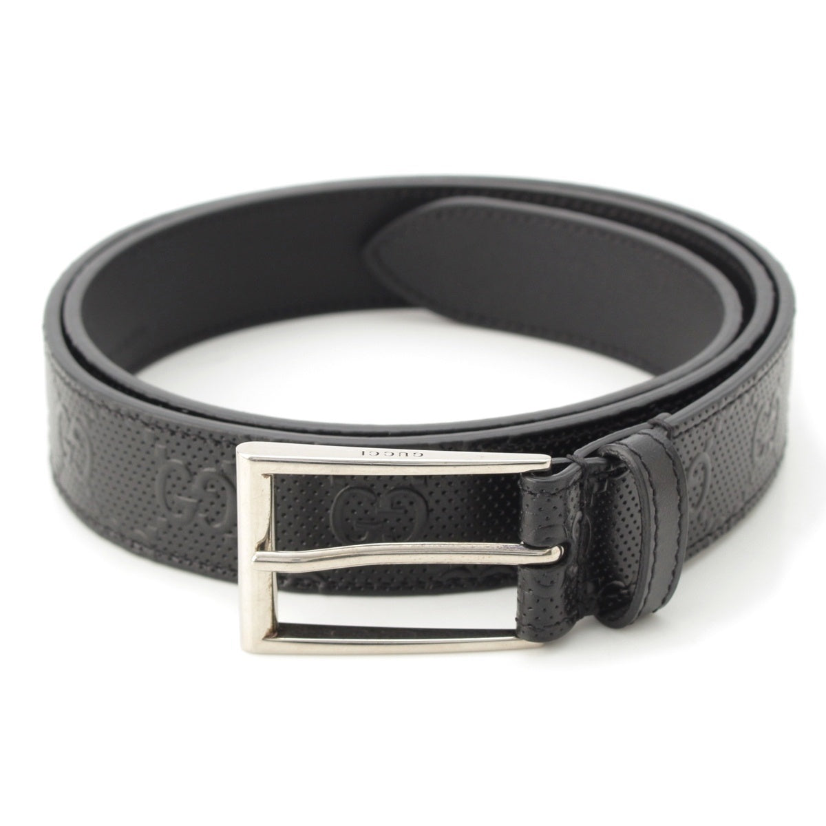 GUCCI leather GG embossed logo belt 474313 Black x silver