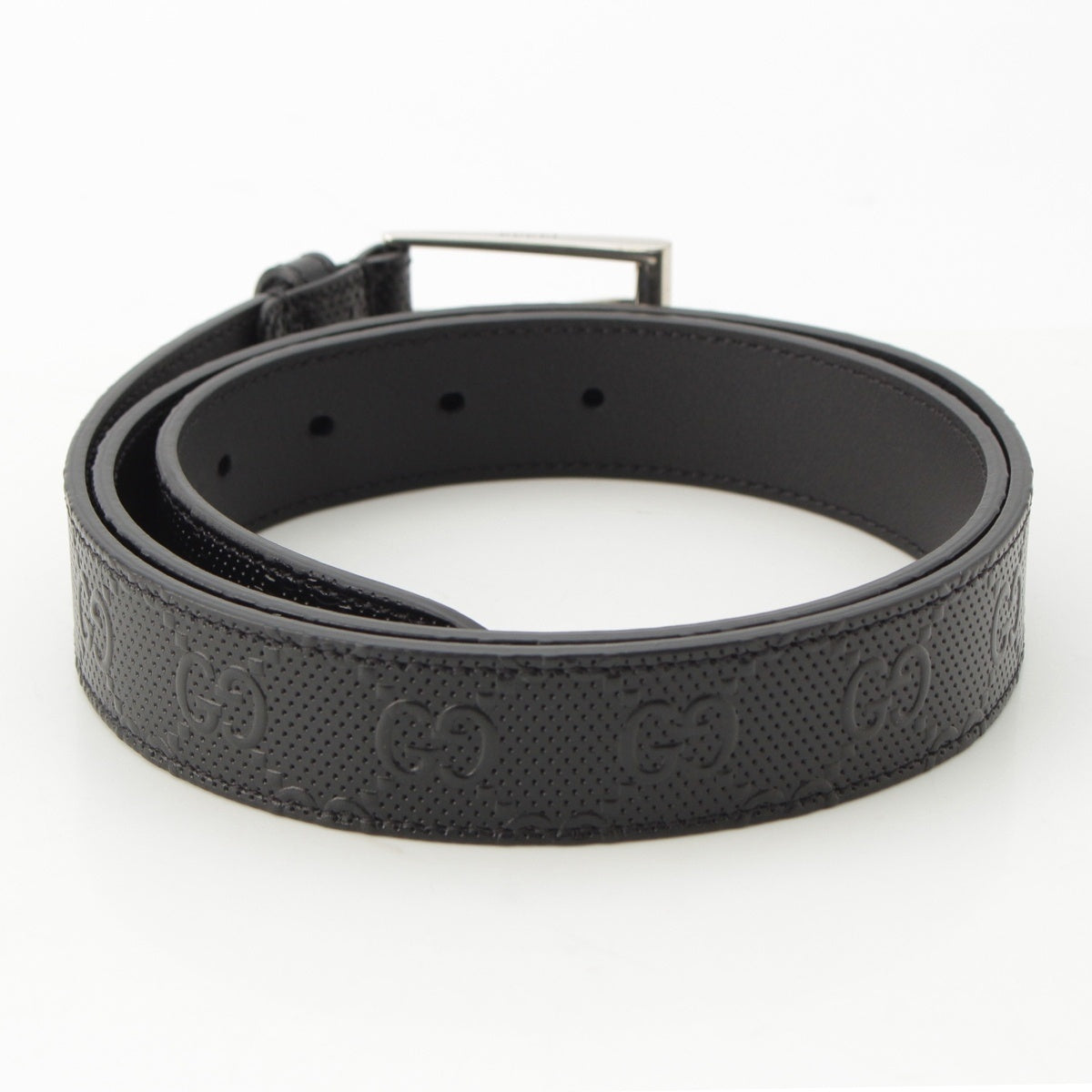 GUCCI leather GG embossed logo belt 474313 Black x silver