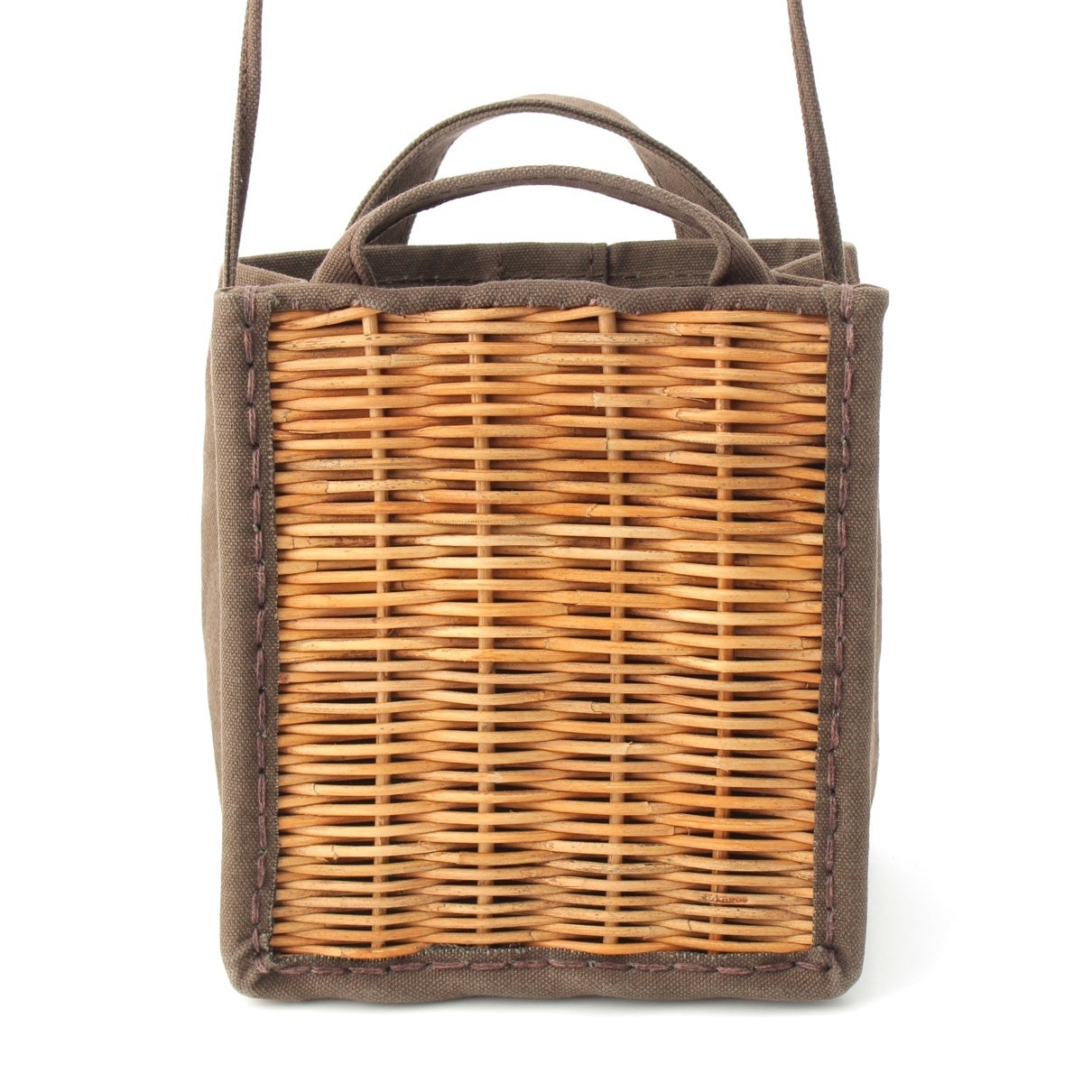 ebagos KAGOBUKURO Canvas Red Rattan Canvas-paneled 2-way shoulder bag Handbag Brown khaki
