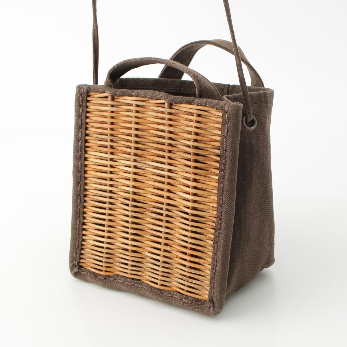 ebagos KAGOBUKURO Canvas Red Rattan Canvas-paneled 2-way shoulder bag Handbag Brown khaki