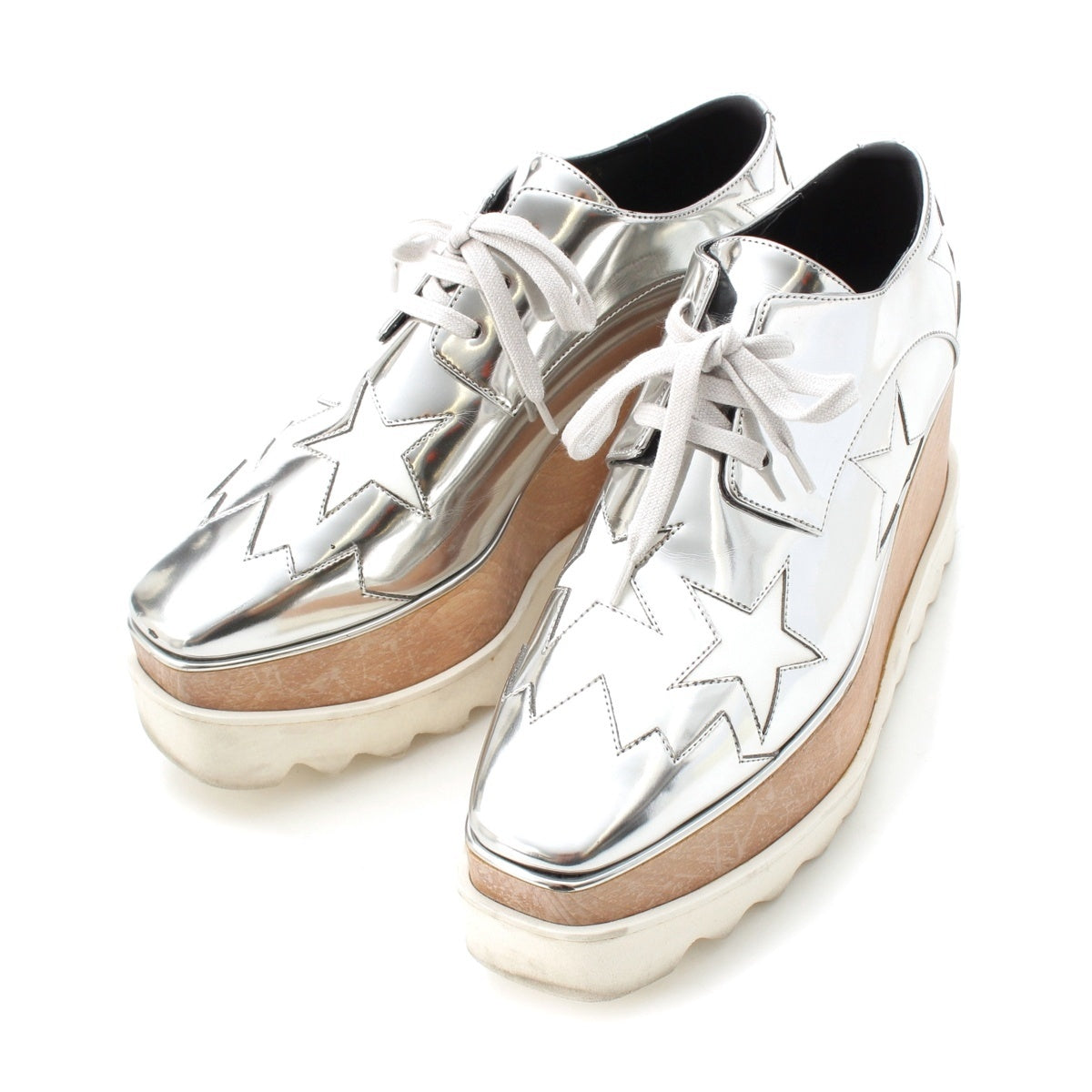 Stella McCartney Ellis Star Platform Sole Lace-up sneakers shoes Silver 36 1/2