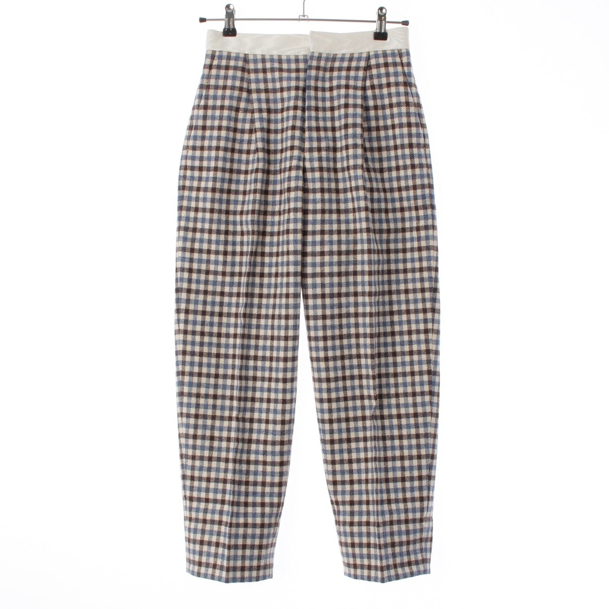 Drawer wool Gingham check pleats Pants Bottoms 6514-236-1025 Blue white 34