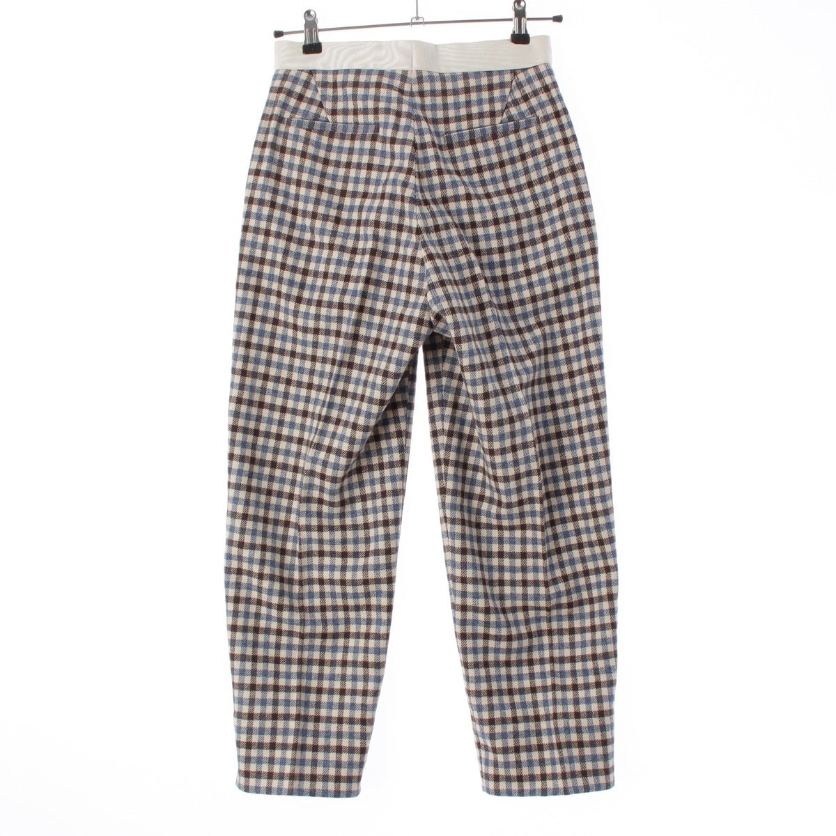 Drawer wool Gingham check pleats Pants Bottoms 6514-236-1025 Blue white 34