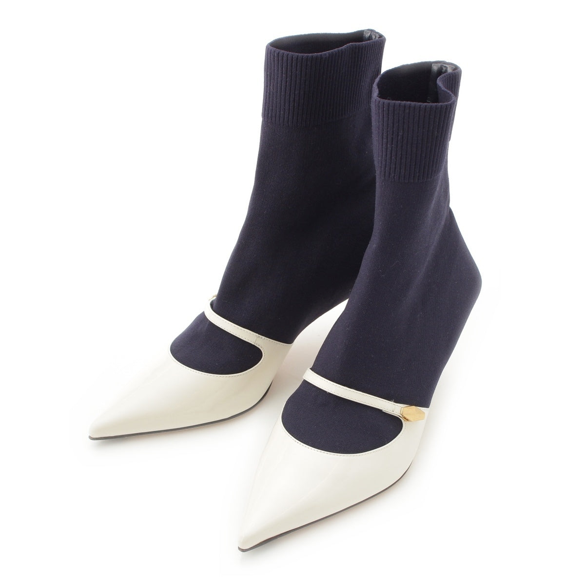 JIMMY CHOO Knit patent leather Carolyn Ankle boots 60 White navy 36
