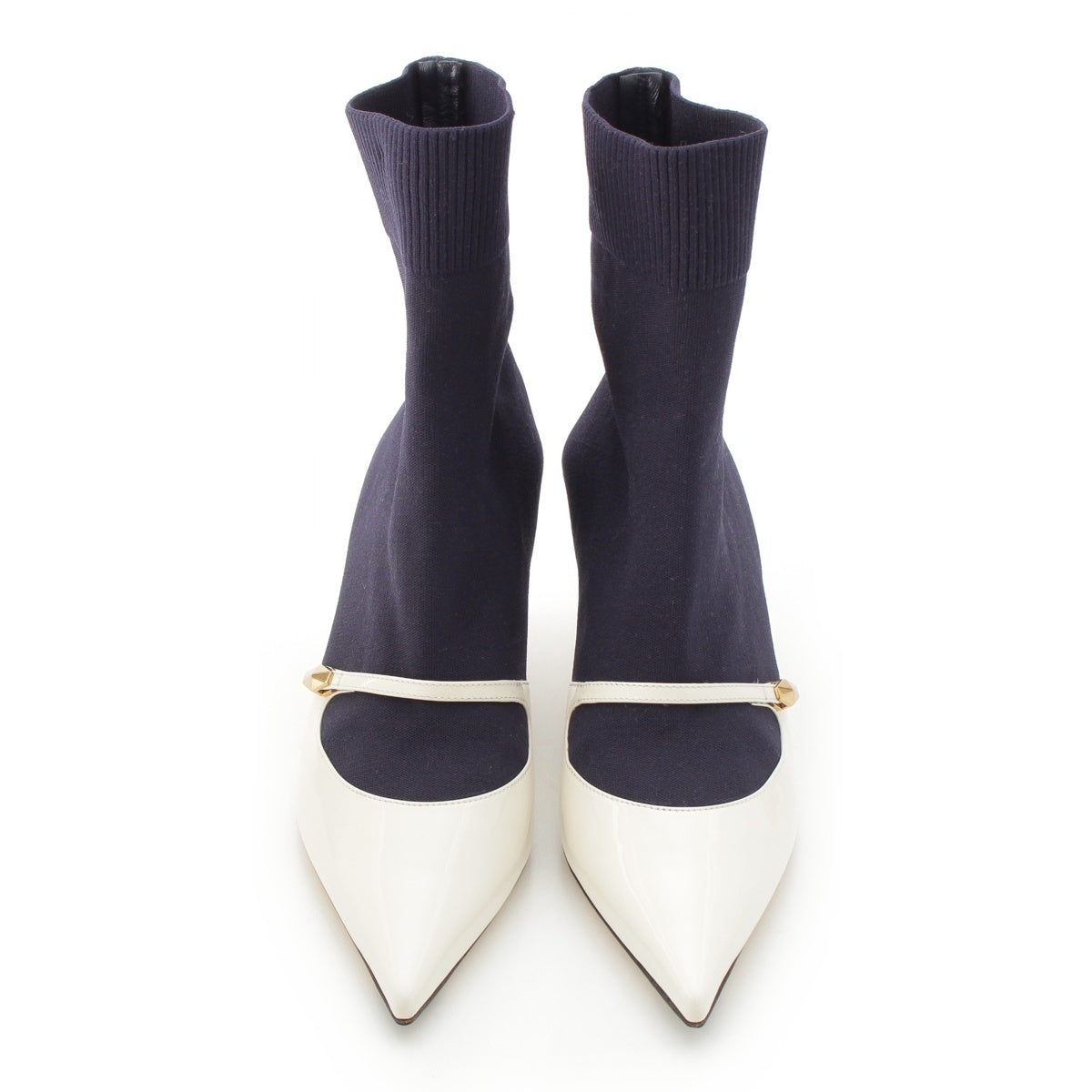 JIMMY CHOO Knit patent leather Carolyn Ankle boots 60 White navy 36