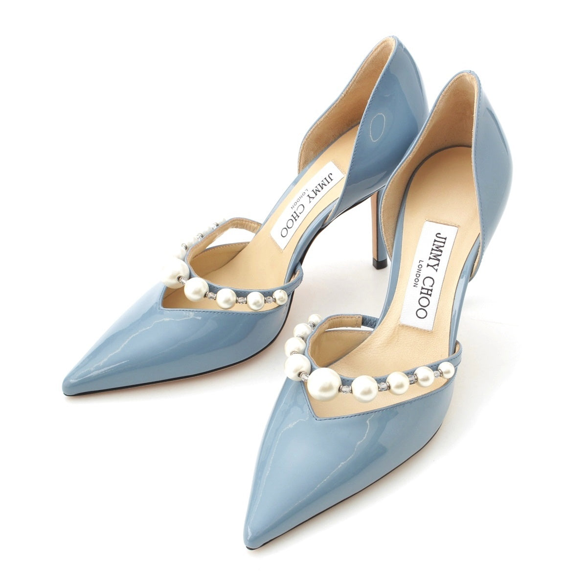 JIMMY CHOO AURELIE 85 patent Pearl and jewel pumps Mule Heel Smokey blue 36